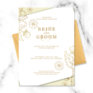 金色纹理海报模板_创意框架金色纹理花卉婚礼邀请函