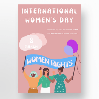 女生节插画海报模板_国际妇女节女孩举旗粉底宣传海报