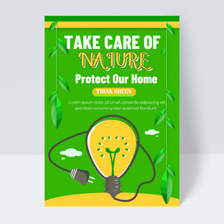 节约能源海报模板_节约能源保护地球公益传单 绿色发光灯球