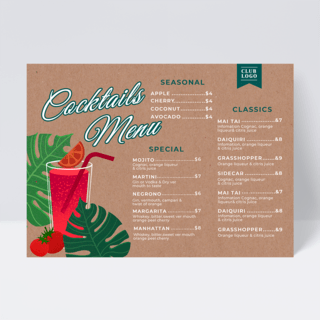 自然植物手绘海报模板_自然植物夏季果汁鸡尾酒菜单