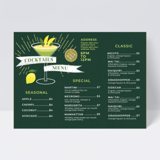 饮料菜单海报模板_绿色夏季果汁鸡尾酒饮料菜单