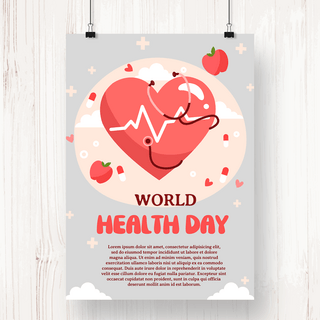 世界卫生日爱心苹果灰底宣传海报
