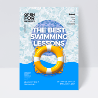 健身游泳教练海报模板_时尚曲线色彩游泳培训班传单