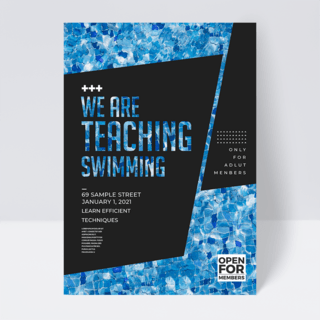 健身游泳教练海报模板_简约色块游泳培训班传单