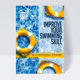 健身游泳教练海报模板_个性创意色彩游泳培训班传单