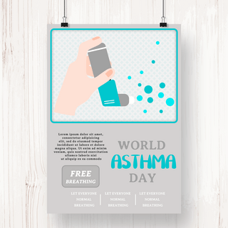 世界防治哮喘海报模板_世界哮喘日手与呼吸器灰色宣传海报