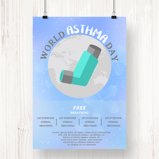 世界防治哮喘海报模板_世界哮喘日蓝色呼吸器地球宣传海报