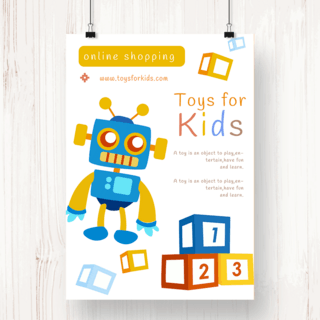 儿童玩具蓝色海报模板_红黄蓝色极简时尚儿童玩具在线购物海报
