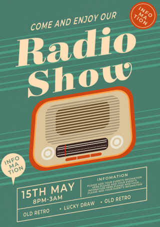 绿色条纹收音机复古风格广播节目海报