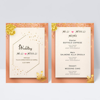鎏金花纹海报模板_金色植物双面婚礼菜单
