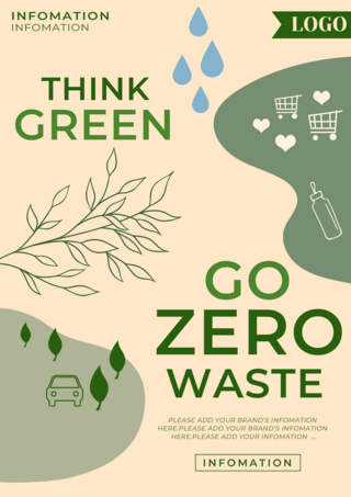 地球浪费海报模板_绿色生活可回收环保零浪费传单海报