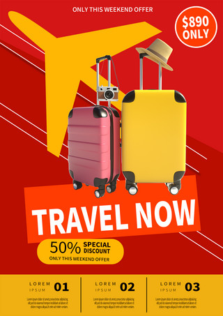 行李海报模板_红色旅行飞机度假促销海报