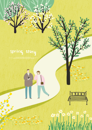 春季树木海报模板_彩色可爱春季森林海报