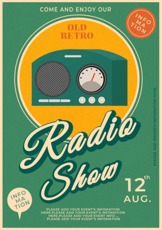 收音机海报模板_绿色复古收音机广播节目海报