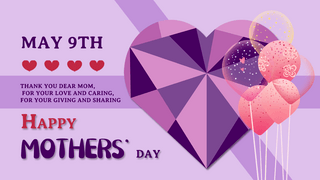 紫色气球几何多边形低聚爱心母亲节网页横幅广告