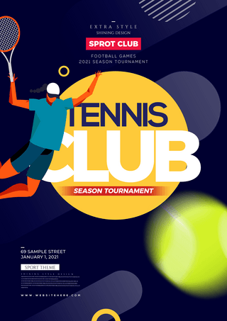体育棒球海报模板_个性时尚色彩网球体育竞技海报