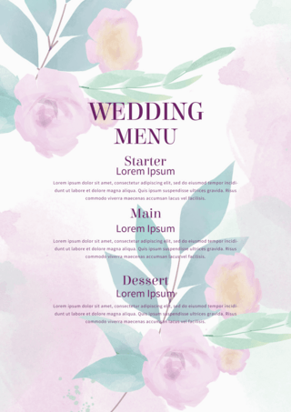 粉紫色水彩花卉婚礼菜单