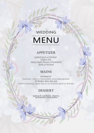 花卉婚礼圆形边框菜单模板