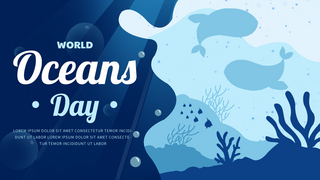 珊瑚世界海报模板_蓝色创意抽象高端简约世界海洋日横幅