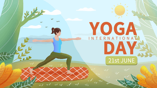 手绘运动瑜伽海报模板_早晨练习瑜伽国际瑜伽日