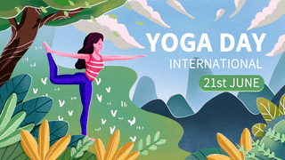 手绘运动瑜伽海报模板_女性练瑜伽运动国际瑜伽日插画