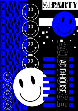 flat blue design acid emoji poster