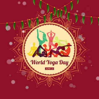 手绘运动瑜伽海报模板_红色世界瑜伽日