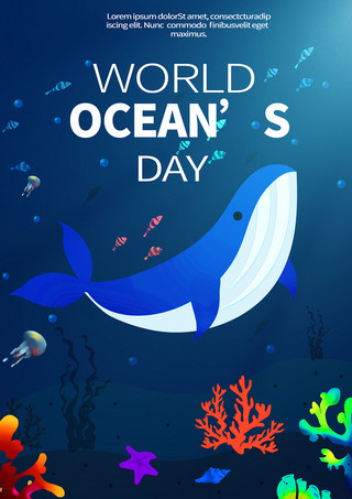 世界海洋日模板海报模板_水下海豚世界海洋日模板