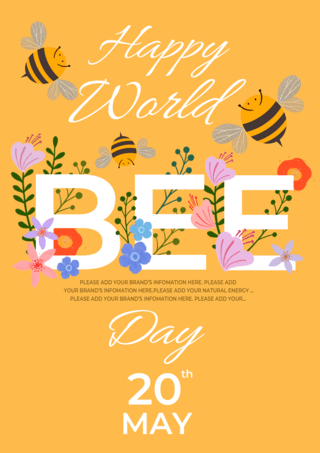 卡通动物世界海报海报模板_蜜蜂花朵世界蜜蜂日海报