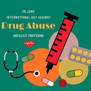 绿色卡通几何创意禁止药物滥用和非法贩运国际日