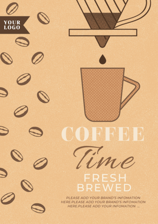 咖啡热饮海报模板_线稿咖啡壶手冲咖啡传单海报