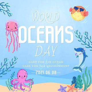 世界海洋日模板海报模板_蓝色海底生物世界海洋日模板