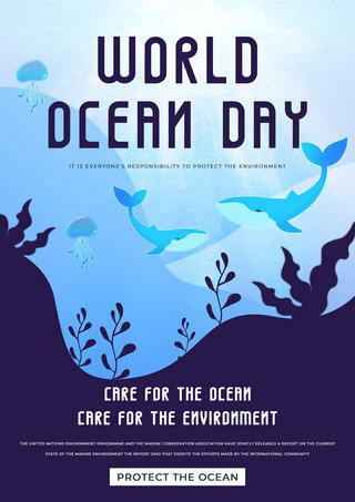 鱼海底世界海报模板_蓝色海底光晕世界海洋日模板