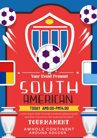 简易南美足球赛宣传足球标志 红蓝冠军杯