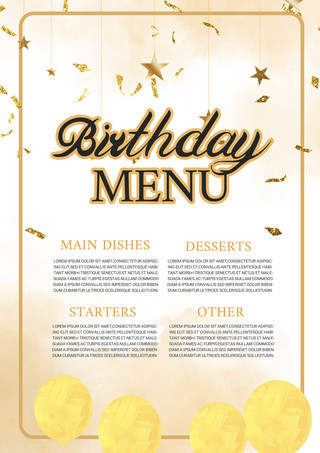 金箔水彩海报模板_金色金箔水彩庆祝生日菜单模板
