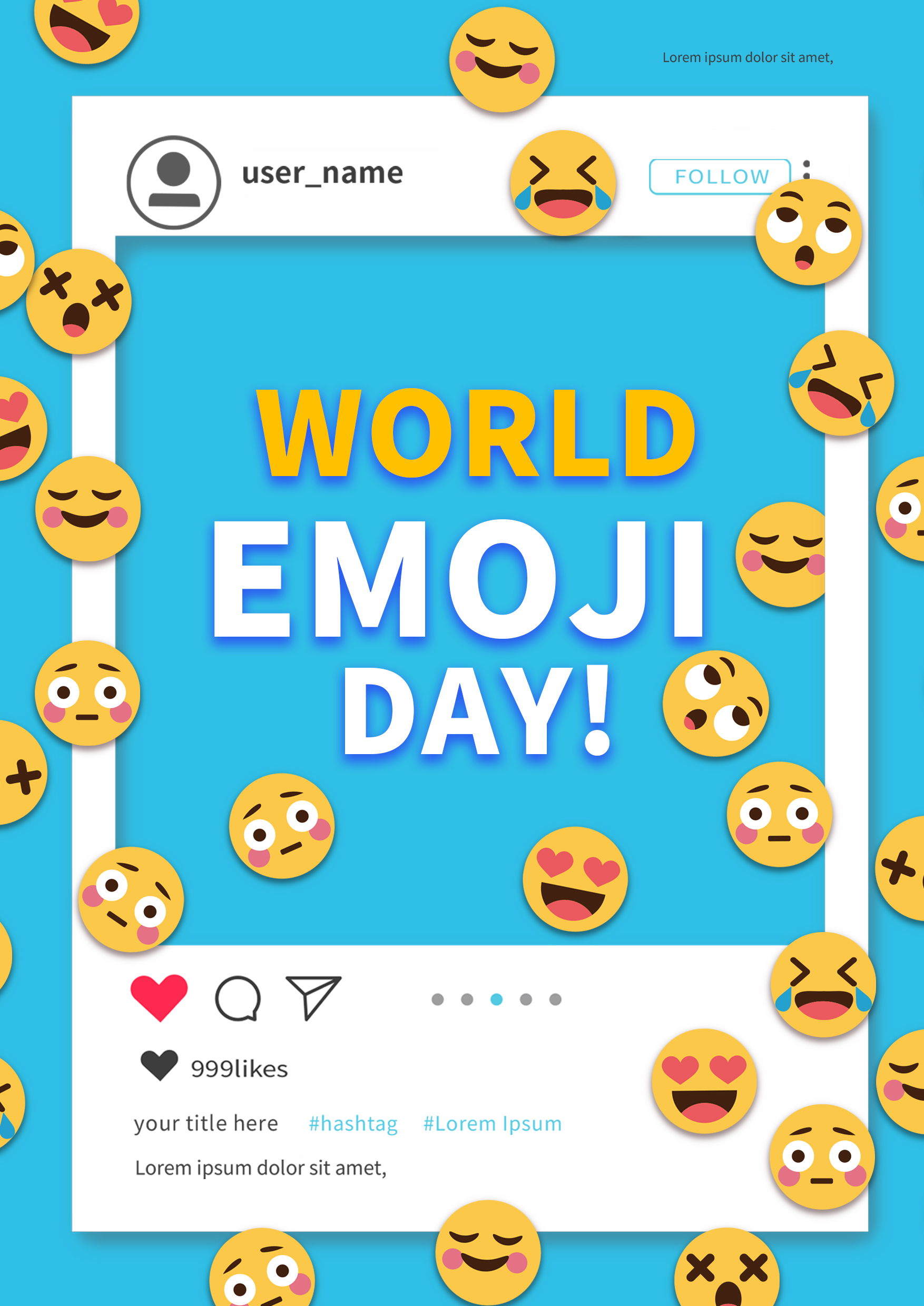 蓝色世界emoji日促销海报图片