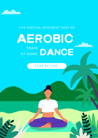 运动健身瑜伽海报模板_蓝色在家健身瑜伽运动传单