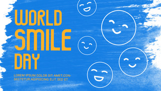 开心微笑海报模板_黄蓝色笑脸笔刷世界微笑日