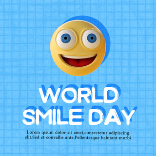 开心微笑海报模板_笑脸简约蓝色笑脸黄色世界微笑日