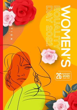 时尚花卉海报模板_时尚花卉线条女性平等日节日海报