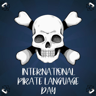海盗旗子海报模板_蓝色国际海盗语言日模板