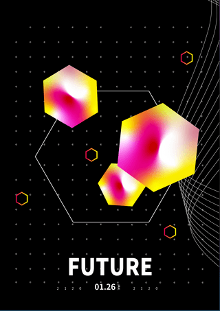 科技感抽象线条海报模板_红黄渐变未来科技感海报