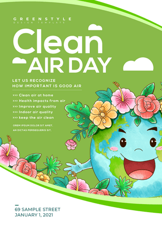 卡通蓝天海报模板_简约卡通国际清洁空气蓝天日传单