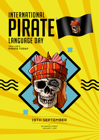 海盗旗子海报模板_简约卡通国际海盗语言日节日海报
