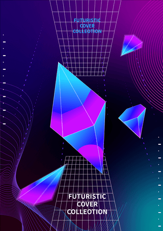 空间设计与改造海报模板_几何体蓝紫渐变空间海报