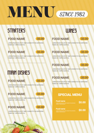 餐厅菜单模板海报模板_黄色简约饭馆餐厅菜单模板
