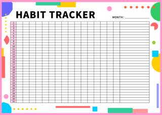 追踪表海报模板_彩色几何习惯追踪计划打卡横版模版
