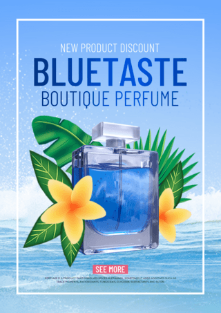 蓝色时尚花卉香水促销宣传活动海报模板