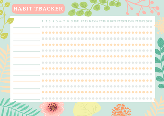 计划追踪海报模板_花朵习惯追踪计划打卡横版模板
