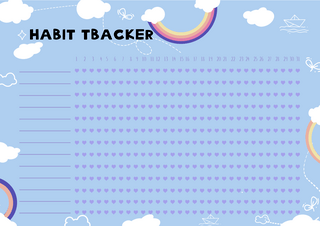 追踪表海报模板_云朵习惯追踪计划打卡横版模板